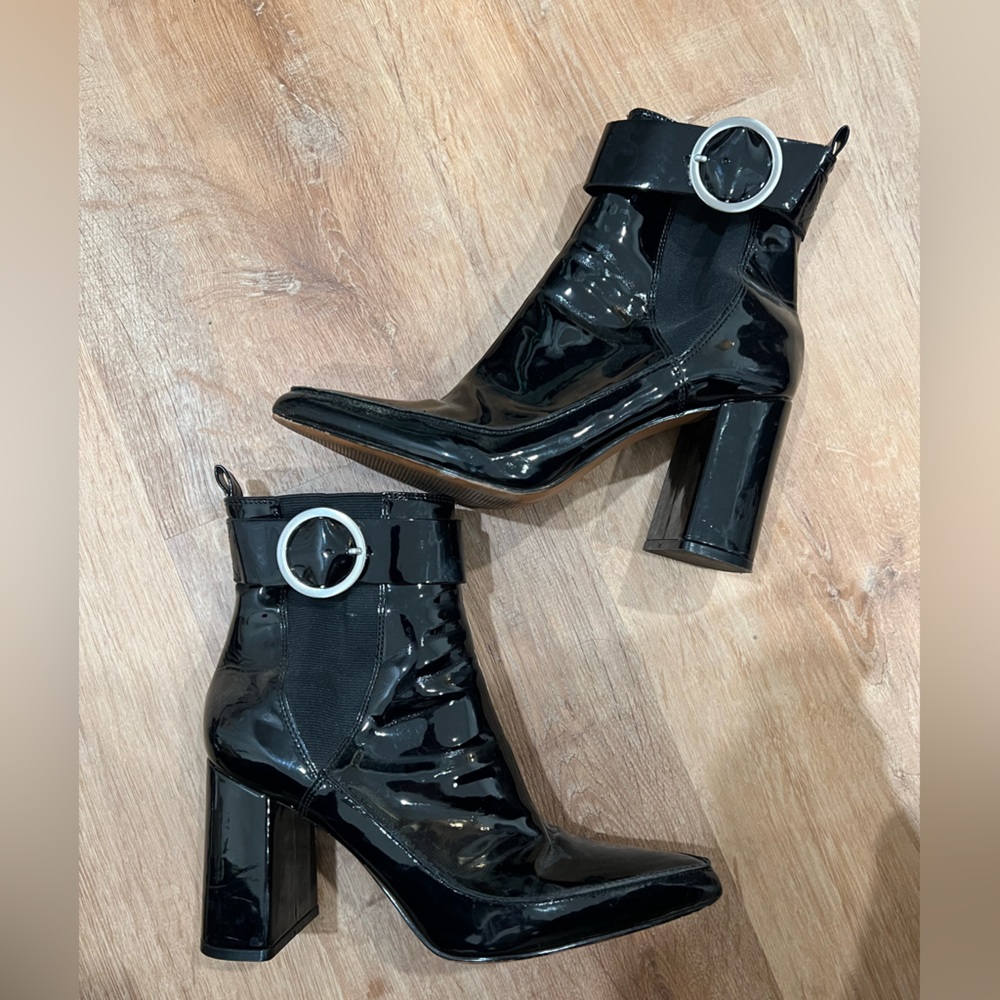 H&M black patent heel boots
